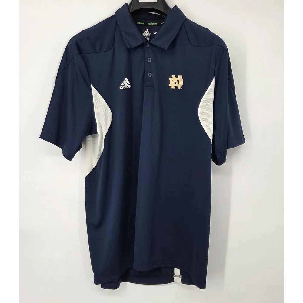 Notre Dame Fighting Irish Polo Shirt Mens Large Blue Golf‎ Adidas Climalite NCAA